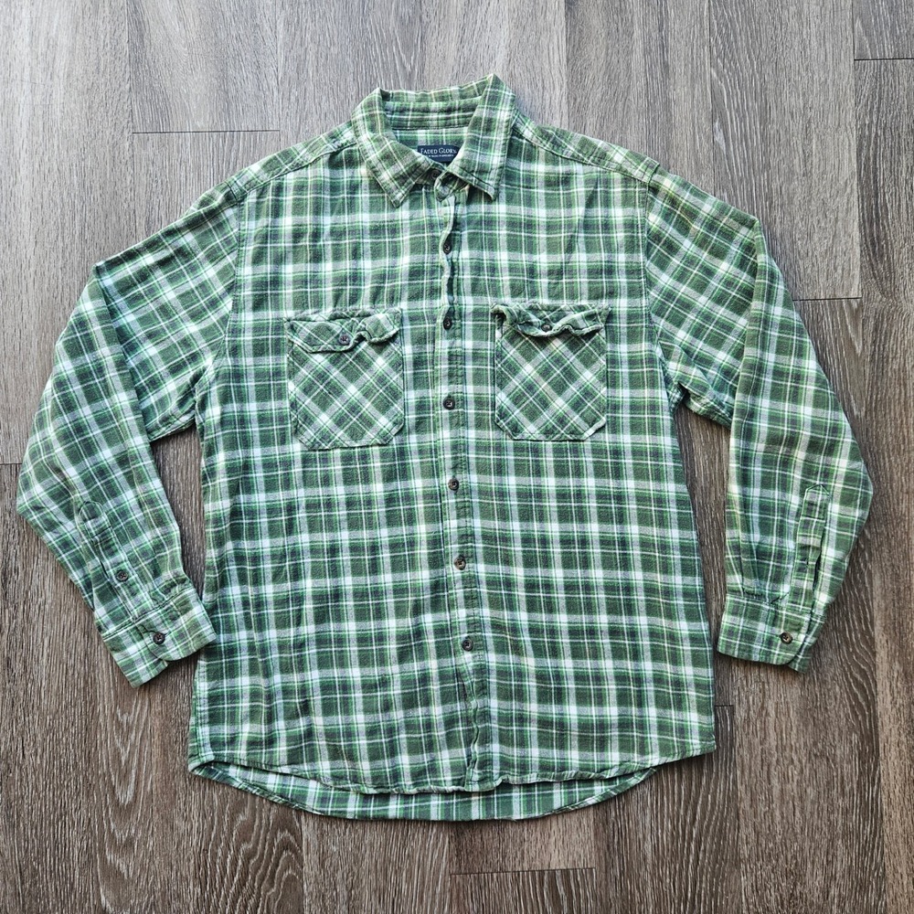 Faded Glory Mens Green Plaid Flannel Button Down Shirt Size M 38-40 FM49510W